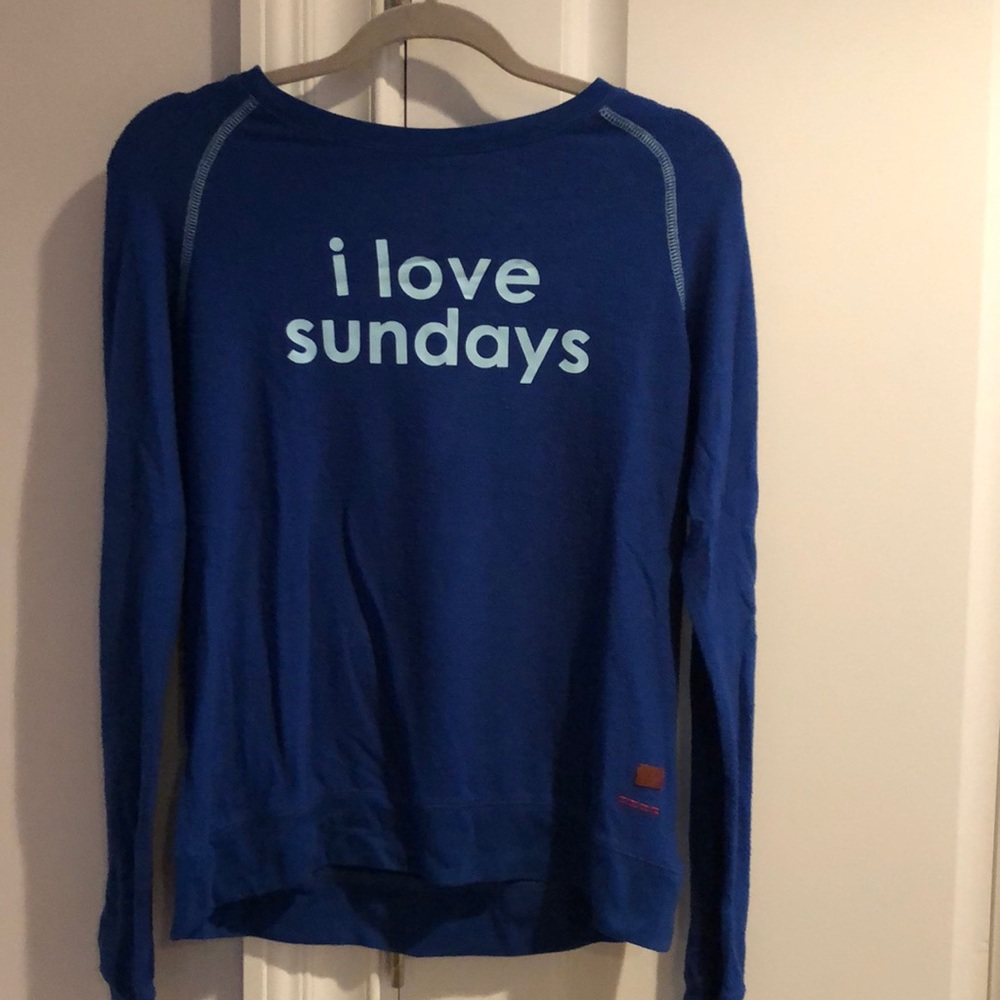 Blue long sleeve peace love world